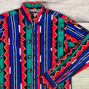 Vintage 1990s Wrangler Multicolor Western Button Up Long Sleeve Shirt